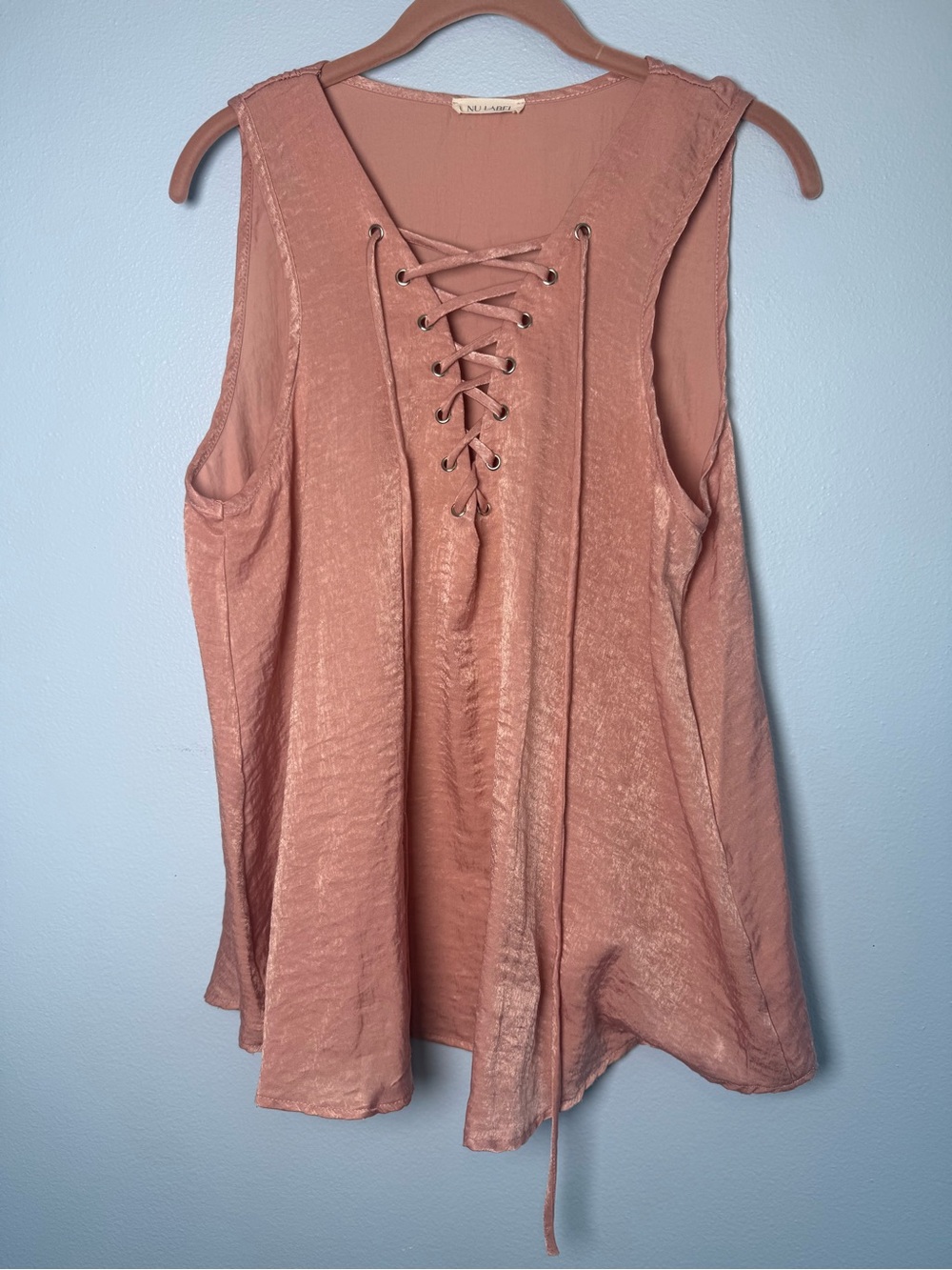 Lace-Up Blouse Tank Top in Dusty Rose